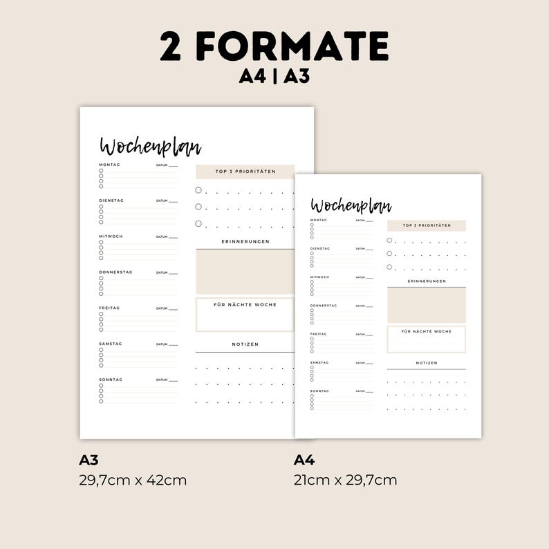 Wochenplaner zum ausdrucken / A3/A4 Ausfüllbare PDF / Wochenplaner