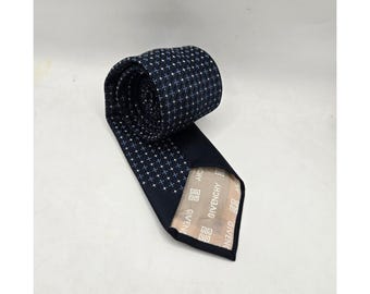 Corbata Givenchy vintage para hombre, 7,6 cm, azul marino, con estampado geométrico de micro puntos y logo 4G, años 90.