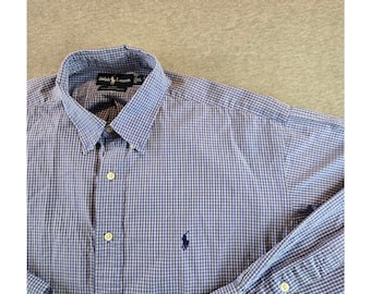 Camicia vintage Ralph Lauren Blake da uomo, taglia XL, a quadri blu e verdi, maniche lunghe, anni '90.