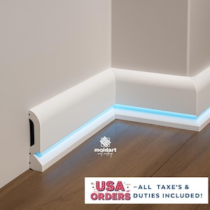 LED Baseboard Molding: Durable White Polymer, Modern Skirting Board