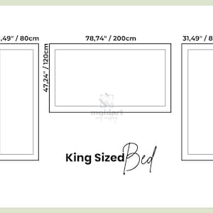May include: A diagram of a King Sized Bed with dimensions. The bed's main section is 78.74 inches (200cm) by 47.24 inches (120cm). Two side sections are 31.49 inches (80cm) by 78.74 inches (200cm).