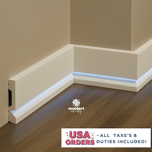 LED Baseboard Molding Trim: Durable White Polymer Skirting Board