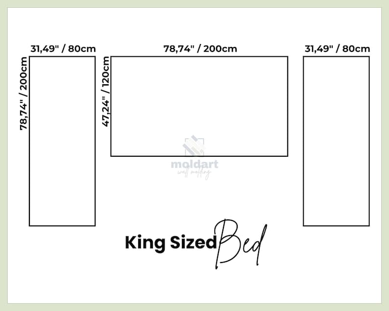 wall molding kit measurements diagram showing panel dimensions for king sized bed- bedroom wall molding kit wall molding kit