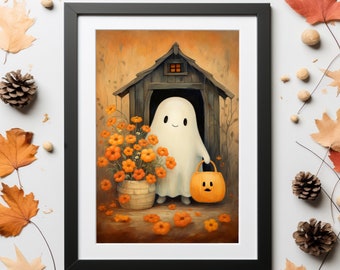 Ghost Reading a Book Funny Halloween Wall Art Printable PDF - Etsy