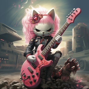 Realistic cats playing guitar