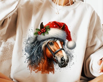 Horse Christmas Sweatshirt Western Christmas Horse Shirt Equestrian Sweatshirt Santa Horse Funny Christmas Sweatshirt Horse Lover Gift