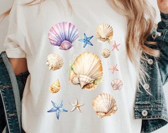 Camisa de concha marina, Camisa playera, Camisa Crustáceo, Camiseta de vida marina, Abuela costera, Día de playa, Amantes del océano, Traje de baño Cottagecore