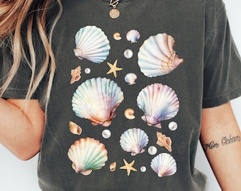 Camisa de concha marina, Camisa playera, Camisa Crustáceo, Camiseta de vida marina, Abuela costera, Día de playa, Amantes del océano, Traje de baño Cottagecore