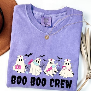 Pink Halloween Nurse Shirt, Boo Boo Crew, Nurse Gift For Women, Spooky Season Shirt, Comfort Colors®