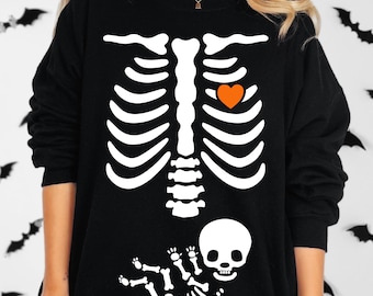 Skeleton Halloween Mutterschaft Sweatshirt, lustige Schwangerschaft Ankündigung Shirt 2024, schwangere Frauen Kostüm, Herbst neue Mutter Pullover, Mama zu sein