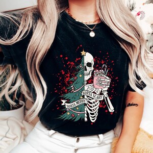 Sorta Merry Sorta Scary Funny Christmas Shirt Christmas Skeleton Tshirt Cute Spooky Season Sweater Goth Xmas Tee Funny Christmas Tee