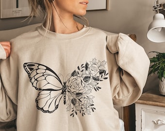 Moletom floral de borboleta, moletom com capuz de borboleta, camiseta de amante de borboleta, moletom de animal, presente de amante de animal, moletom gráfico de borboleta