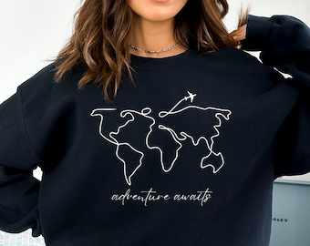 Travel Sweater Adventure Awaits Sweater World Map Travel Sweatshirt World Traveler Sweatshirt Traveler Gift Wanderlust Sweater for Men