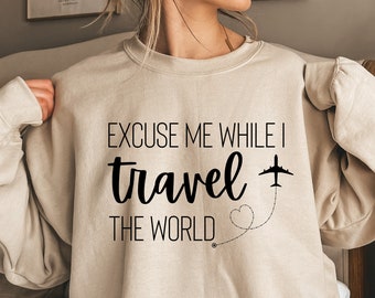 Przepraszam, podróżuję po świecie Bluza z kapturem w trybie samolotowym Prezent dla podróżnika Wakacyjny sweter World Travel Addict Airport Sweate