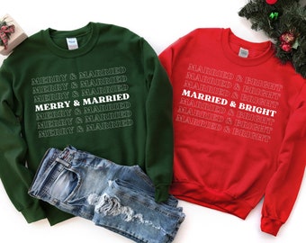 Kersttrui voor pasgetrouwden Meneer en mevrouw truien Merry and Married Our First Christmas Kerstbruid Bijpassende kersttrui voor stellen