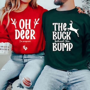 Oh Deer I&#39;m Pregnant Sweatshirt Funny Christmas Pregnant Reveal Sweatshirts Christmas Couples Christmas Sweater Pregnancy Announcement