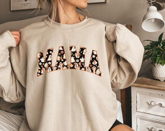 Halloween Mama-sweatshirt, Spooky Mama-sweater, Halloweencadeau voor moeder, Mama Halloween-sweatshirt, Halloween-trui met ronde hals, moedersweater