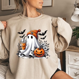 Halloween Cute Ghost Sweatshirt, Funny Halloween Shirt, Pumpkin Spice Sweatshirt, Halloween Women&#39;s Party Gift, Fall Sweater, Spooky Season