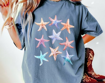 Starfish Shirt, Beachy Shirt, Crustaceancore Shirt, Marine Life Tee, Coastal Grandma, Beach Day,  Ocean Lovers, Cottagecore Swimsuit Coverup