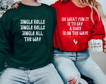 Paar Weihnachten Schwangerschaft Ankündigung Sweatshirt Jingle Bells Baby auf dem Weg Mama und Papa zu sein Sweatshirt Weihnachten Umstands-Sweatshirt