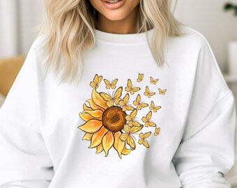 Sunflower Butterfly Sweatshirts, Sunflower Sweatshirts, Butterfly Sweatshirt, Mothers Day Gift Sweatshirts, Botanical Sweatshirts, Mom Shirt
