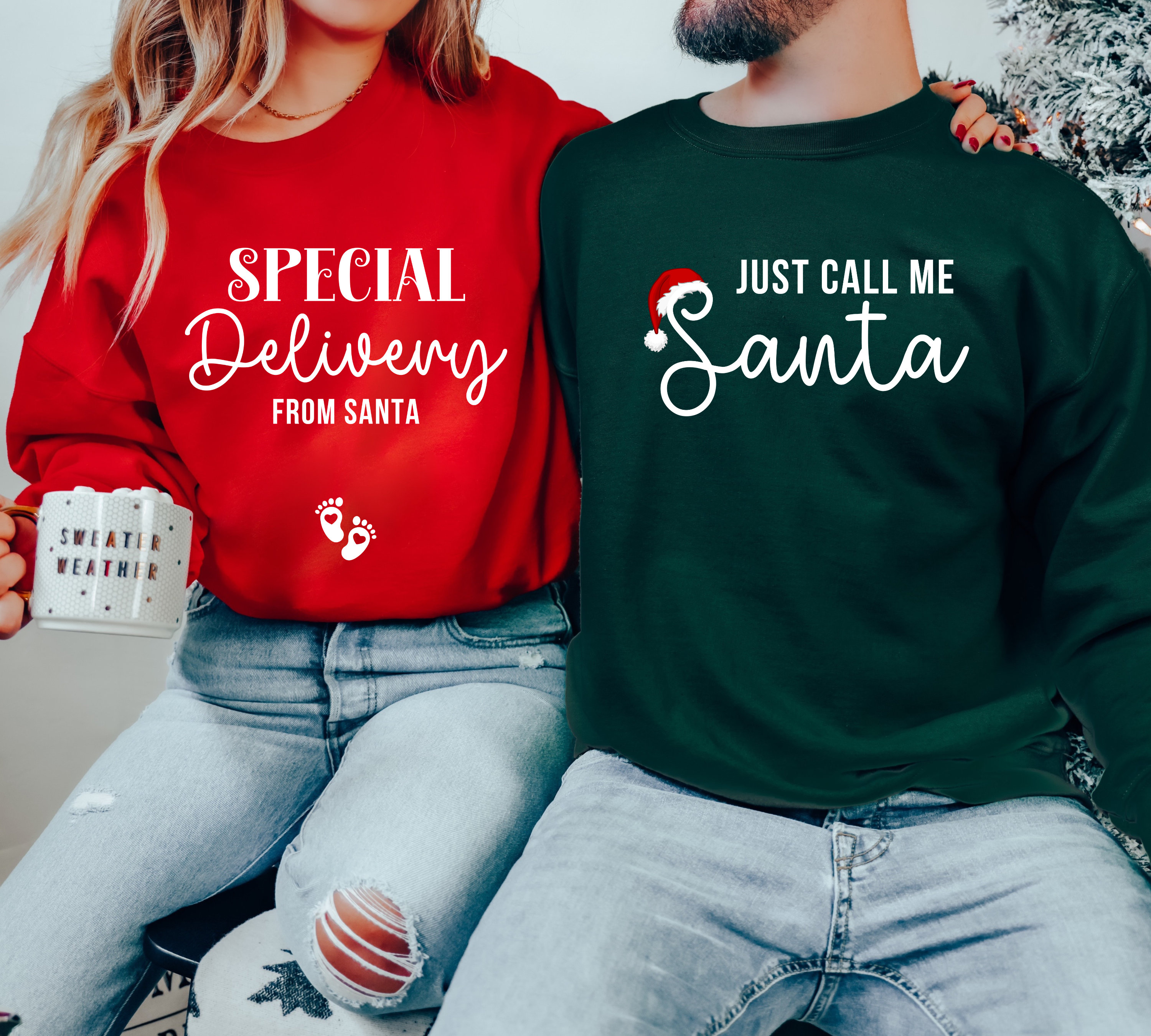 Couples Christmas Pregnancy Announcement Shirts, Funny Christmas