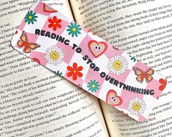 Overthinking Bookmark; Cute Bookmark; Reader Gift; Groovy Retro Bookmark; Pink Bookmark; Gifts for Her; Birthday