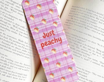 Just Peachy Bookmark; Peaches; Pink Gingham; Cute Bookmark; Book Lover; Reader Gift