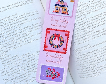 Marque-page romantique des Fêtes ; À l'époque des vacances romantiques ; Marque-page rose ; Marque-page mignon ; Joli marque-page ; Amoureux des livres ; Cadeau lecteur ; Cadeau de Noël