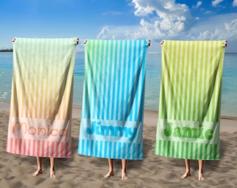 Personalized Striped Name Beach Towel, Multi Color Pool Party Towels,Retro Style Bridesmaid Towel,Bath Towel For Kids/Adult,Girls Trip Gifts