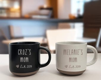 Personalize Pottery Coffee Mug for Mom,Engraved Ceramic Mug with Your Text,Mothers Day First Time Mom Gift,New Mom Gift Ideas,Mom Coffee Mug