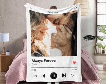 Custom Spotify Photo Blanket, Personalized Music Blanket With Your Song, Album Cover Song Blanket, Family & Friends Gifts, Anniversary Gifts