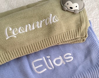 Personalized Knit Baby Blanket with Name, Embroidered Blanket For Kids, Baby Gift for New Mom, Stroller blanket, Newborn Baby Shower Gift