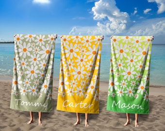 Benutzerdefinierte Gänseblümchen Name Strandtuch, Monogramm Pool Handtuch für Kinder / Erwachsene, Mädchen Name Handtuch, Gänseblümchen Blumen Strandtuch, draußen Geburtstag Urlaub Geschenk