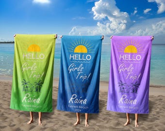 Personalized Beach Towels With Name, Custom Keepsake Girls Trip Beach Towel, Pool Towel, Outside Birthday Vacation Gift, Bridesmaid Towel