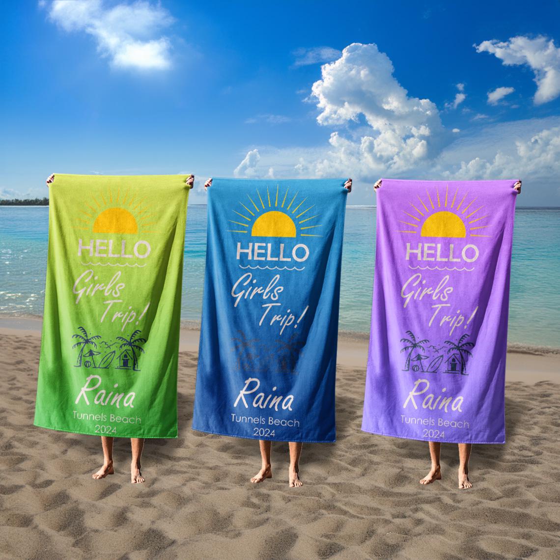Personalized Girls Trip Beach Towel With Name, Rulti Color Custom Keepsake Beach Towels, Outside Birthday Vacation Gift, Bridesmaid Towel