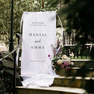 Custom Fabric Wedding Sign, Personalized Outdoor Wedding Banner, Fabric Wedding Sign, Engagement Party Sign, Modern Wedding Welcome Sign