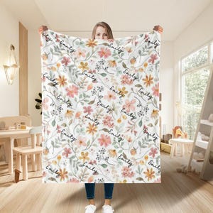 Personalized Wildflower Baby Blanket With Name, Floral Nursery Decor, Newborn Swaddle, Cute Kids Toddler Keepsake Blanket, Blanket for Girls