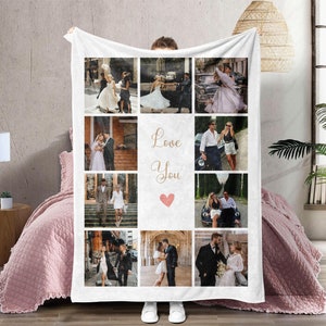 Custom Photo Collage Blanket,Custom Picture Blanket with Text,Flannel Blanket,Wedding Exclusive Memory Gift,Birthday gifts,Anniversary Gift