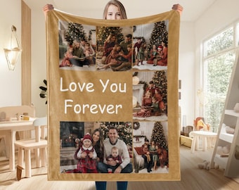 Custom Photo Blanket Collage, Personalized Picture Blanket With Text, Memorial Blanket, Friend Couples Family Blanket, Anniversary Gift,
