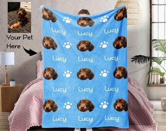 Personalized Pet Head Face Blanket, Custom Dog/Cat Picture Blanket with Text, Pet Blanket,Memorial Blanket, Gift for family, Pet Lover Gifts