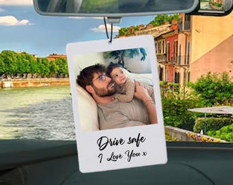 Désodorisant pour voiture avec photo, cadeau personnalisé pour la fête des pères, décoration de voiture avec texte et texte à suspendre, désodorisant double face pour voiture