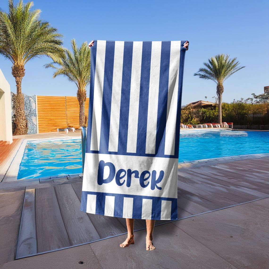 Striped Personalized Beach Towel, Oversized Custom Monogram Pool Towel, Pool Towels For Kids/Adult, Outside Birthday Vacation Gift