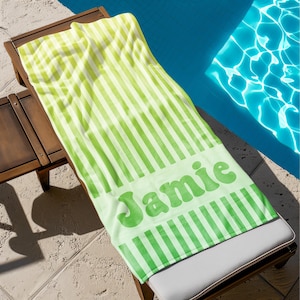 Personalized Name Stripe Beach Towel, Oversized Monogram Pool Towel, Multi Color Pool Towels, Bath Towel For Kids/Adult, Girls Trip Gifts