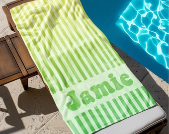 Asciugamano da spiaggia a righe con nome personalizzato, telo da piscina oversize con monogramma, teli da piscina multicolor, telo da bagno per bambini/adulti, regalo per viaggio tra ragazze