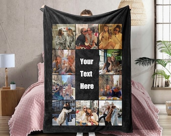Customizable Photo Blanket Collage, Personalized Gift for Friends, Custom Picture Blanket with Text, Picture Collage Blankets, birthday gift