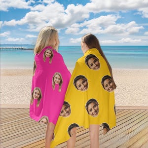 Personalized Face Beach Towel For Kids/Adult, Rulti Color Custom Photo Beach Towels, Outside Birthday Vacation Gift, Bridesmaid Towel