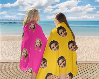 Personalized Face Beach Towel For Kids/Adult, Rulti Color Custom Photo Beach Towels, Outside Birthday Vacation Gift, Bridesmaid Towel