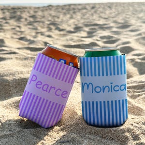 Borsa frigo personalizzata per addio al nubilato in stile costiero, borsa frigo personalizzata con nome in stile retrò, borse frigo a righe per damigelle d'onore, borse frigo con stampa duplex