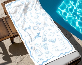 Toalla de playa personalizada para despedida de soltera, toalla de piscina personalizada con nombre y ubicación, regalos para despedidas de soltera, artículos esenciales para viajes de chicas.